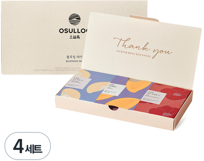 오설록 블루밍 데이, 삼다 꿀배티 3p + 피치 블랙티 3p + 제주 동백꽃티 3p, 4세트