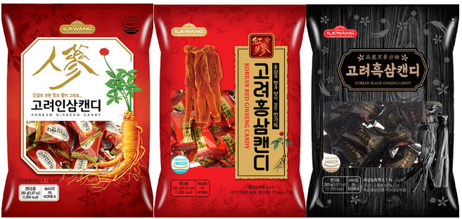 일광제과 고려홍삼캔디 280g + 고려인삼캔디2 280g + 고려흑삼캔디 280g, 840g, 1세트