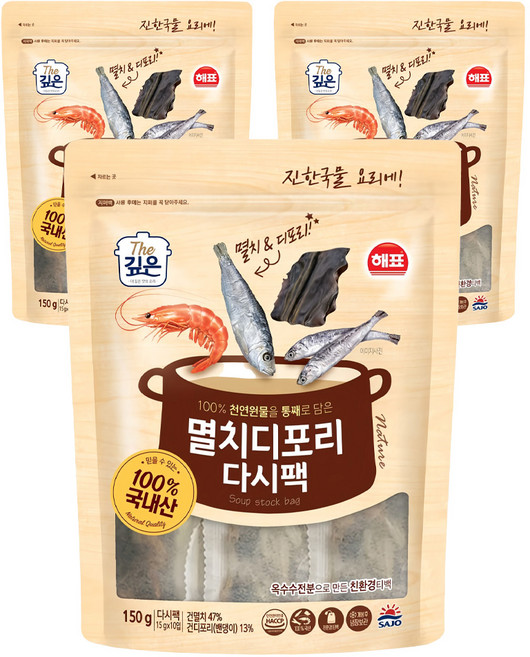 해표 멸치디포리 다시팩, 150g, 3개