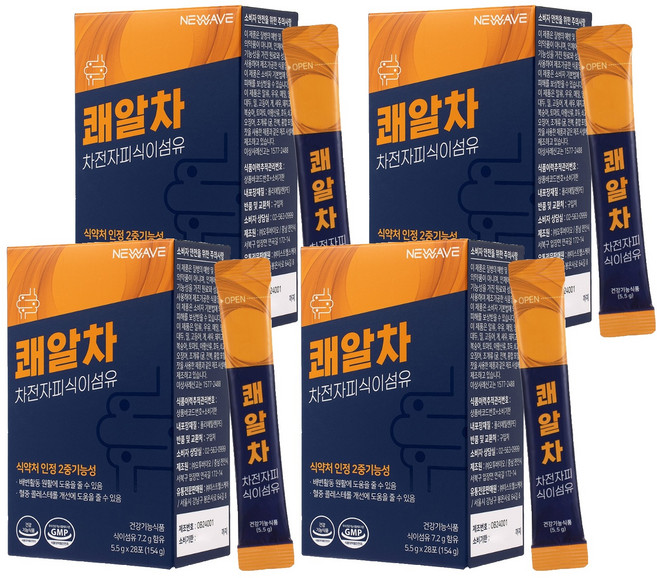 NEWAVE 쾌변엔 쾌알차 차전자피 식이섬유, 154g, 4개