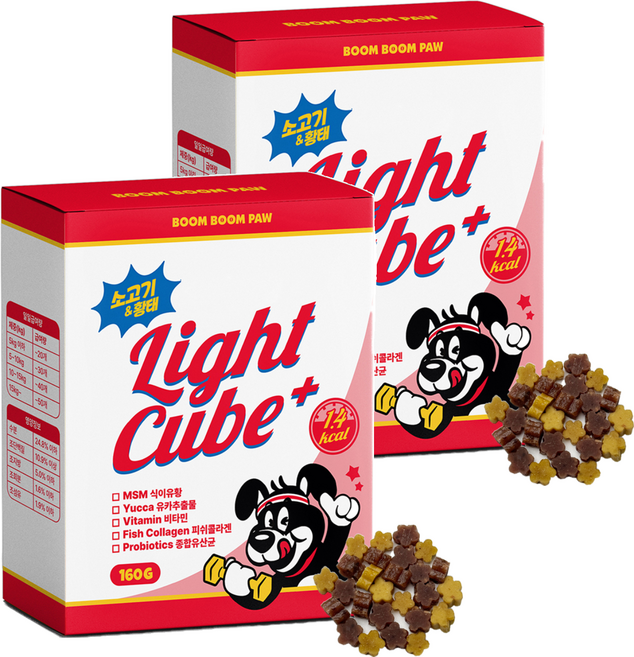 붐붐포 강아지 1.4kcal 라이트 큐브 미니 노즈워크 트릿 간식, 혼합맛(황태/소고기), 160g, 2개