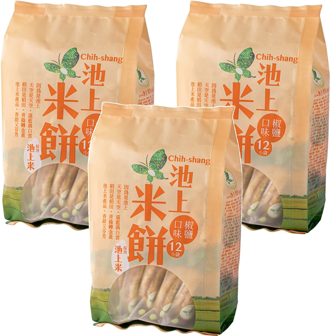 池上鄉農會 池上米餅 椒鹽口味, 150g, 3包