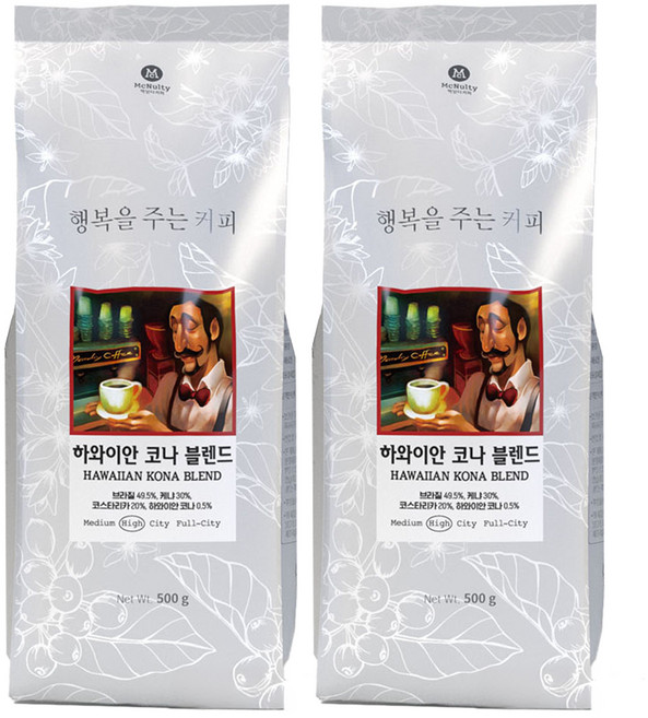 맥널티커피 하와이안 코나 블렌드 커피 원두, 홀빈(분쇄안함), 500g, 2개