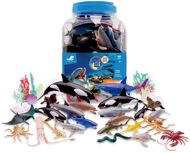 다이노랩 사각 버켓 바다 동물 피규어 40p 세트, 1세트