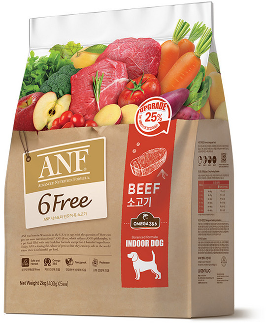 ANF 전연령 식스프리 인도어 독 건식사료, 소, 2kg, 1개