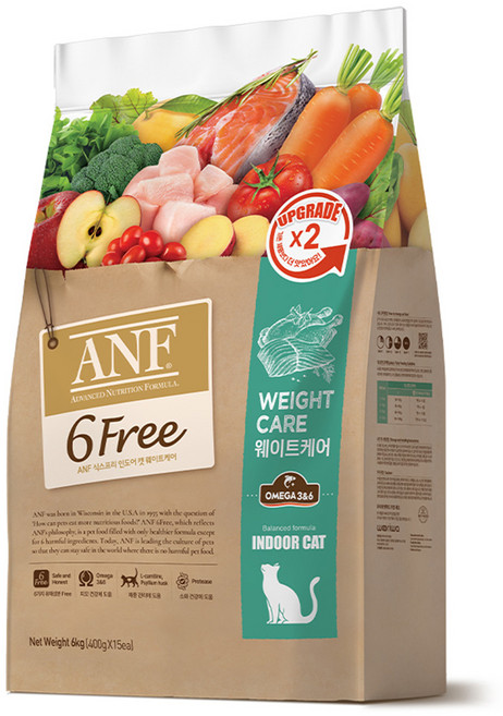 ANF 고양이 식스프리 인도어 웨이트케어 기능성 사료, 다이어트(체중감소), 6kg, 1개