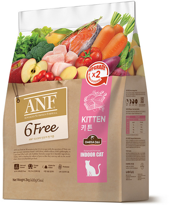 ANF 고양이 식스프리 인도어 기능성 사료, 키튼, 2kg, 1개