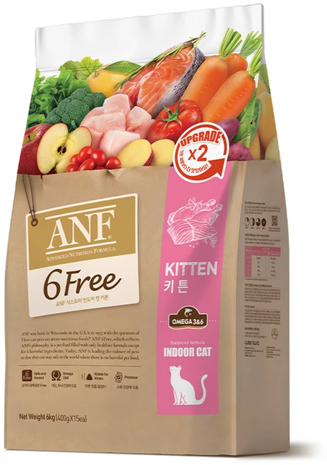 ANF 고양이 식스프리 인도어 기능성 사료, 키튼, 6kg, 1개 - 쿠팡