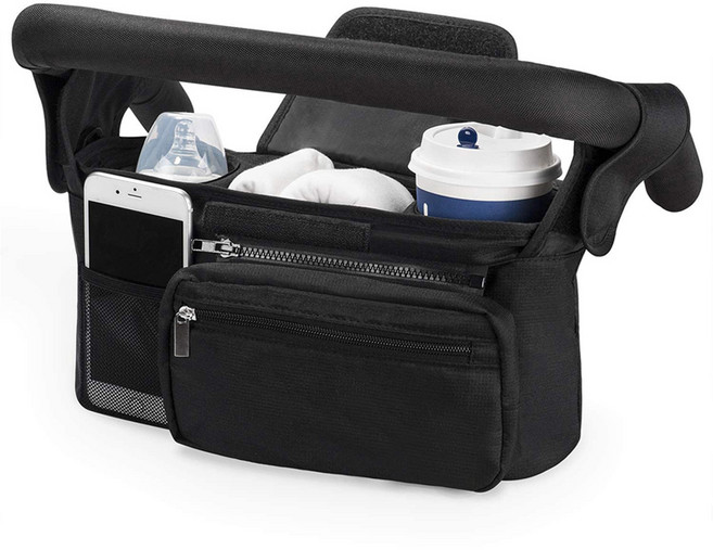 애드에딧 핸디 포켓분리 오거나이저 유모차 부착 기저귀 멀티형 크로스백, 블랙, 1개