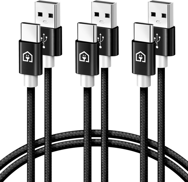 홈플래닛 패브릭 고속충전케이블 C타입, 1.5m, 블랙, 3개