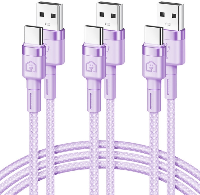 홈플래닛 패브릭 고속충전케이블 C타입, 2m, 퍼플, 3개