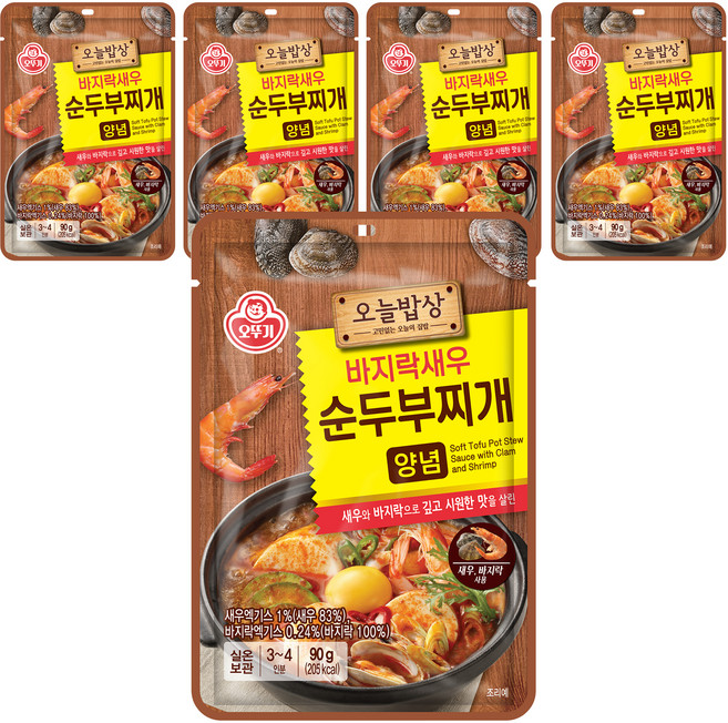 오뚜기 오늘밥상 바지락새우 순두부찌개 양념, 90g, 5개