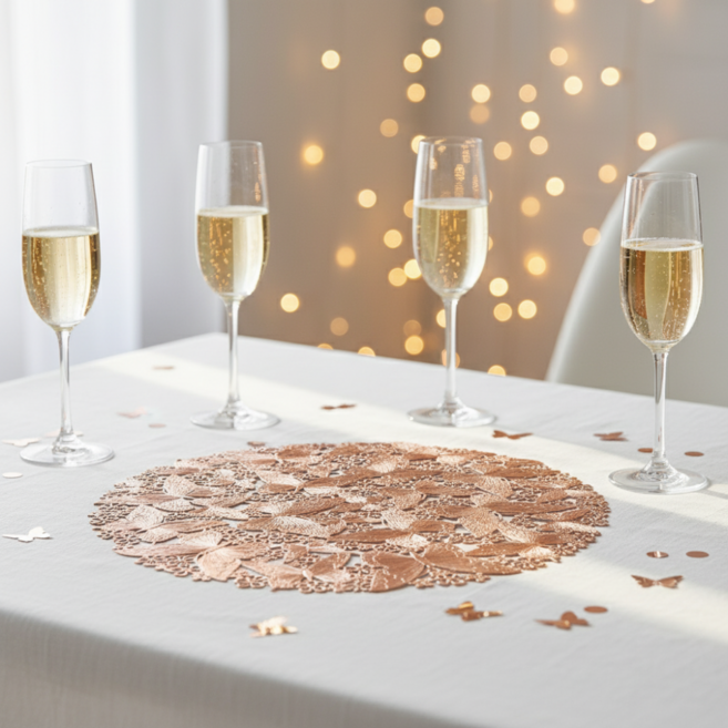맘담은 나비 PVC 테이블매트 원형 식탁매트, 로즈골드, 2개, 38.5 x 38.5cm