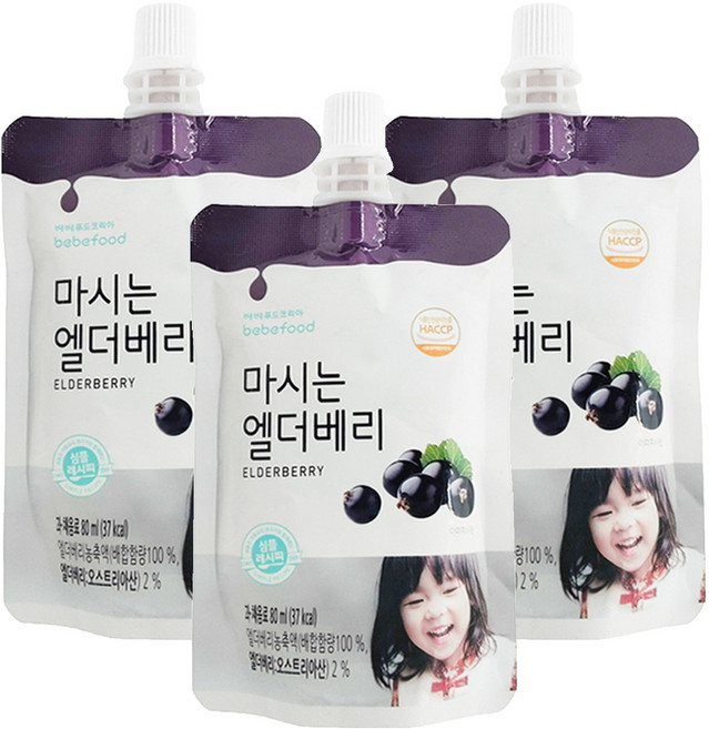 bebefood 寶寶福德 韓國 接骨木莓果汁 果寡糖 吸嘴設計, 80ml, 3包