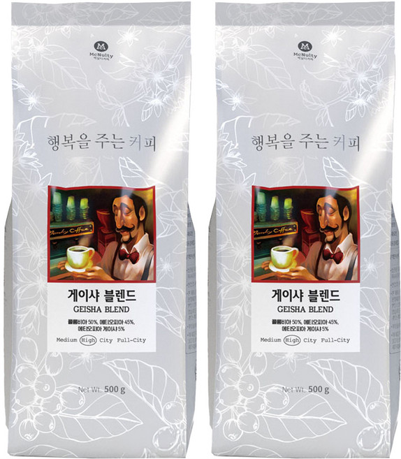 맥널티커피 게이샤 블렌드 커피 원두, 홀빈(분쇄안함), 500g, 2개