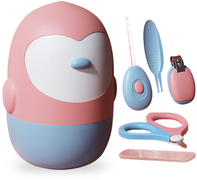 블루버킷 귀여운 펭귄 캐릭터 유아용 손톱깎이, 1세트, 핑크블루