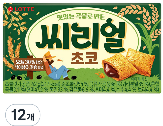 롯데웰푸드 맛있는 곡물로 만든 씨리얼 초코, 42g, 12개