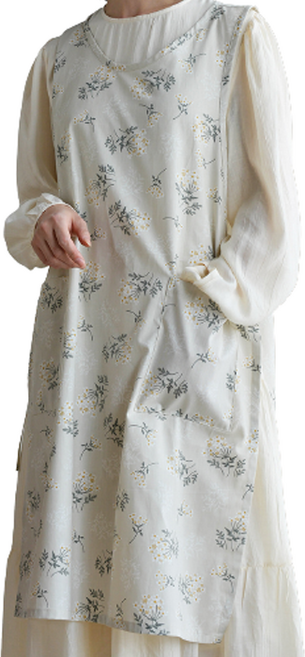 헬로젬 린넨 사이드 트임 롱 앞치마, 꽃무늬, 1개