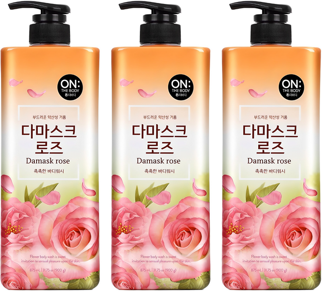 온더바디 플라워 약산성 퍼퓸 바디워시 다마스크 로즈향, 875ml, 3개