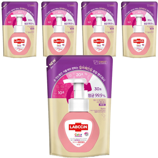 랩신 컬러체인징 핸드워시 리필 베리향, 200ml, 5개