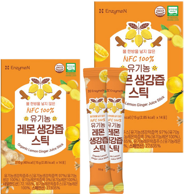 엔자임엔 NFC 100% 유기농 레몬생강즙 스틱 15g 14포, 210g, 2개