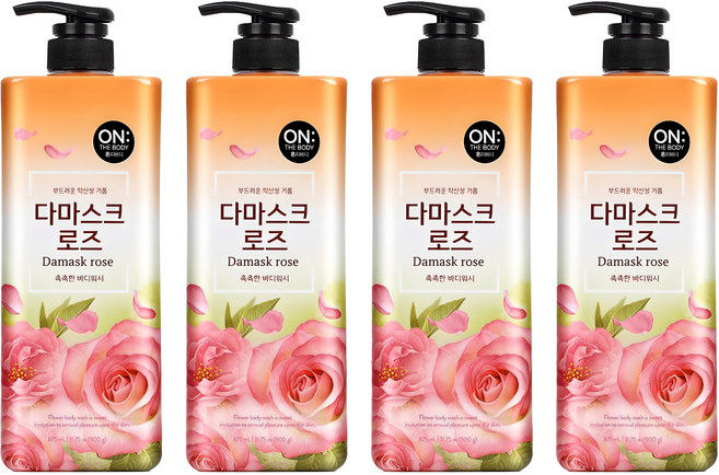 온더바디 플라워 약산성 퍼퓸 바디워시 다마스크 로즈향, 875ml, 4개
