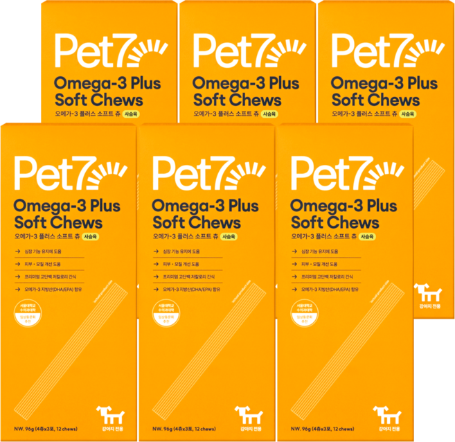 펫세븐 강아지 오메가3 플러스 소프트 츄 영양간식, 사슴육, 96g, 6개