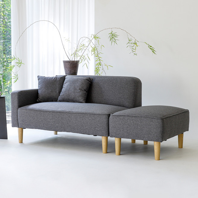 아이와비 투게더 패브릭 2인용 소파 + 스툴 세트, 그레이