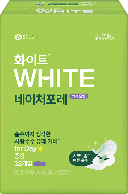 화이트 네이처포레 생리대 날개형 맥시 슬림, 중형, 32개입, 1개