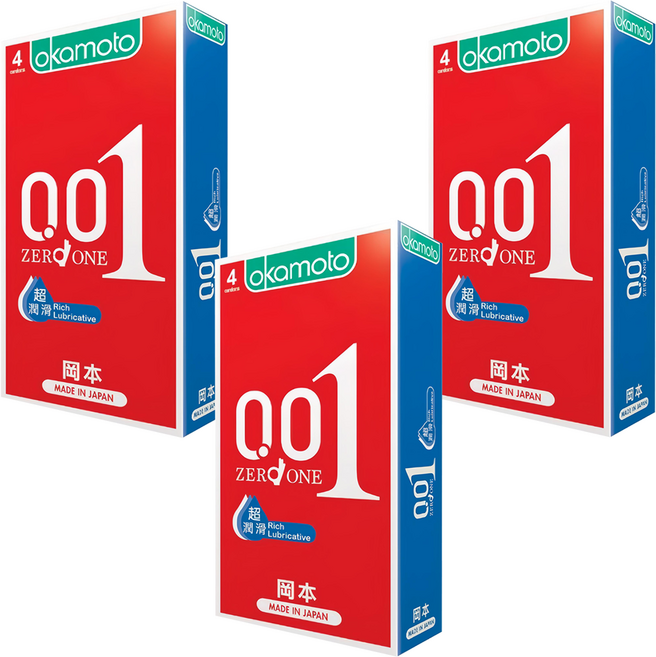 okamoto 岡本 001RL 超潤滑保險套, 4個, 3盒