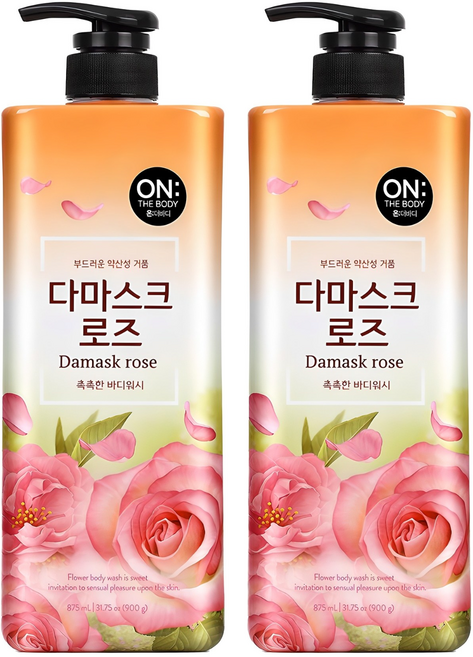 온더바디 플라워 약산성 퍼퓸 바디워시 다마스크 로즈향, 875ml, 2개