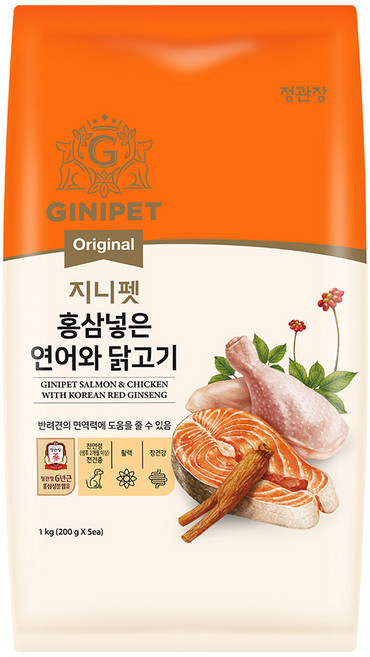 정관장지니펫 전연령 강아지 오리지널 홍삼넣은 건식사료, 닭+연어, 1kg, 1개