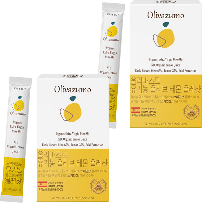 서울랩스 올리바즈모 유기농 엑스트라버진 올리브 레몬 올레샷 스틱 14p, 280ml, 2개