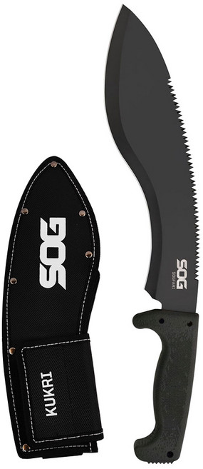 SOG 特偵組直刀/砍刀/廓爾克 KUKRI MACHETE 背面鋸齒 附尼龍收納袋, 黑色, 1支