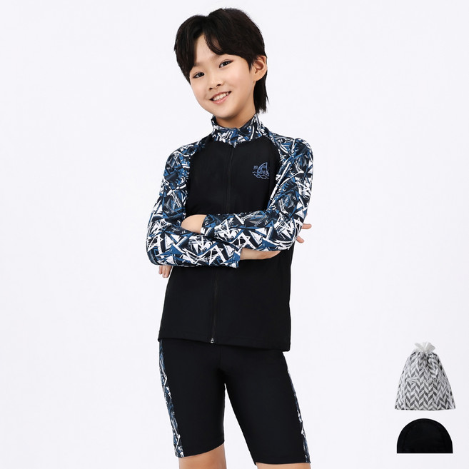 아쿠아티카 남아용 집업래쉬가드 + 스윔팬츠 + 스판수모 + 비닐백 AQA375