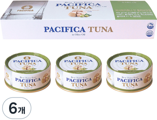 퍼시피카튜나 인 올리브오일 참치, 135g, 6개
