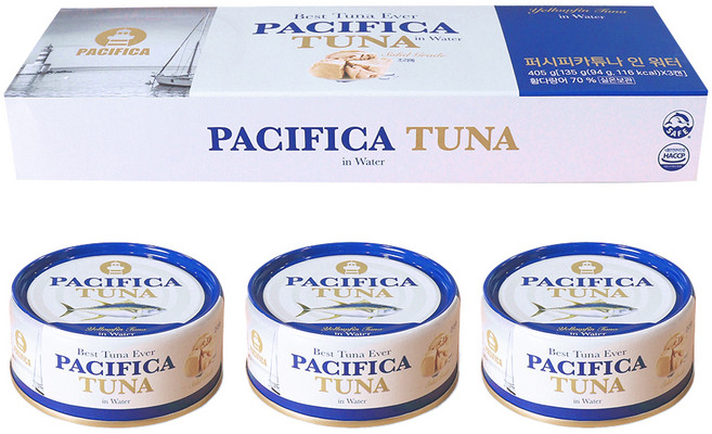 퍼시피카튜나 인 워터 참치캔, 135g, 3개