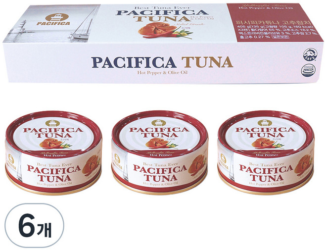 퍼시피카튜나 황다랑어 고추참치, 135g, 6개