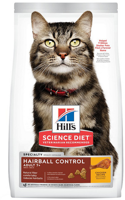 Hill's 希爾思 SCIENCE DIET 毛球控制 高齡貓 乾飼料, 雞肉, 7.03kg, 1袋