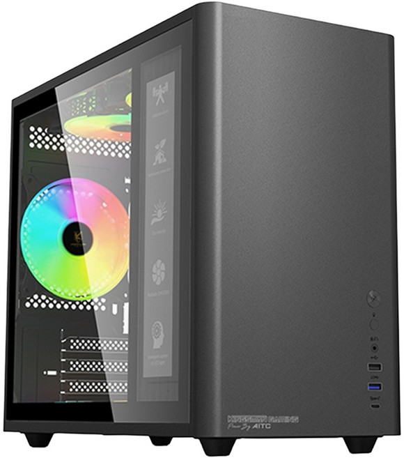 AITC 艾格 KINGSMAN eLF ARGB電腦電競機殼 配備三顆ARGB風扇 TYPE-C接口 兼容240水冷風扇, 黑色, 1個