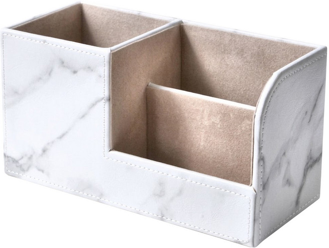 eclat 時尚皮革創意筆筒多功能收納盒 20.3 x 11 x 9cm, 優雅大理石 白色, 1個