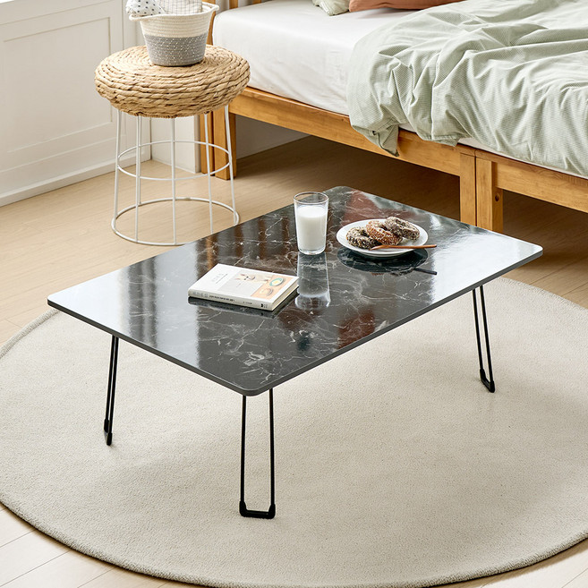 아이캔컴퍼니 E0등급 LPM 루미너스 접이식 거실테이블 900, 블랙마블