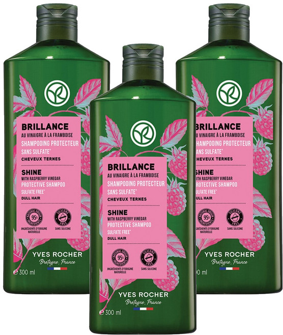 YVES ROCHER 伊夫黎雪 覆盆子亮澤洗髮精, 300ml, 3瓶