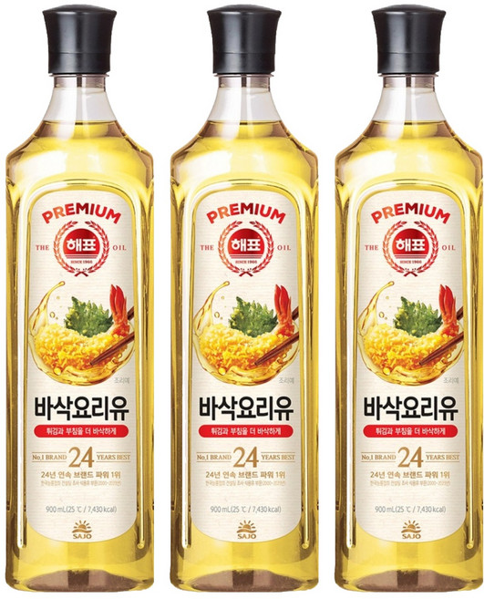 해표 바삭 요리유, 3개, 900ml