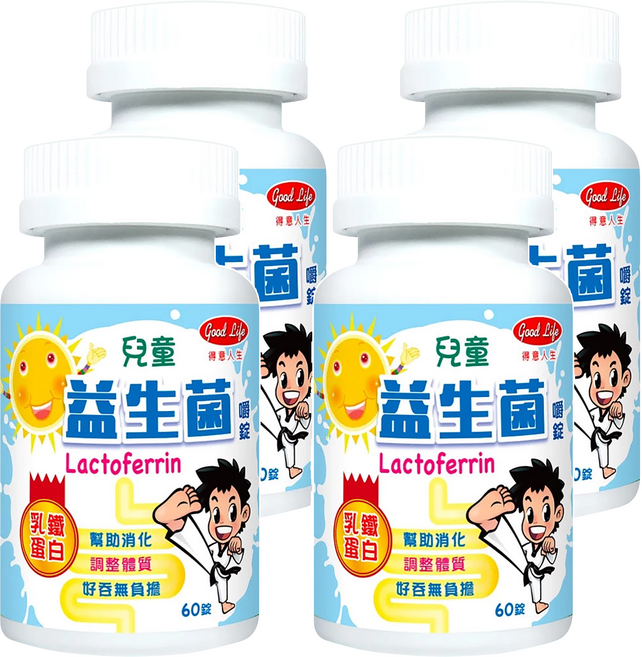 good Life 得意人生 兒童益生菌嚼錠 含乳鐵蛋白, 60顆, 800mg, 4罐