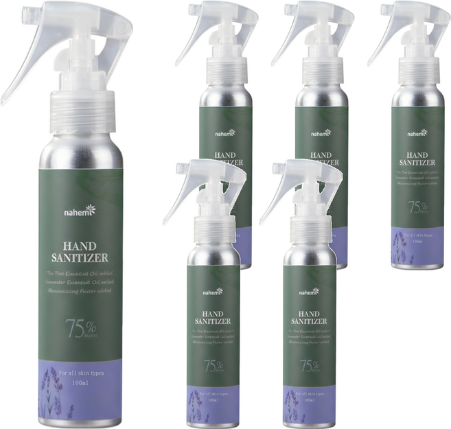 Nahemi 娜禾蜜 草本精油乾洗手噴霧 75%酒精 茶樹薰衣草精油 保濕因子, 100ml, 6瓶