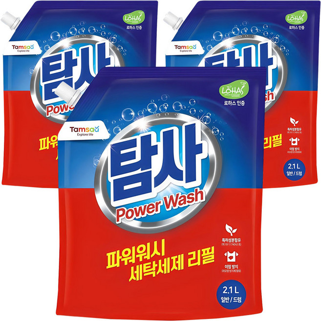 탐사 파워워시 세탁세제 리필 파우치, 2.1L, 3개