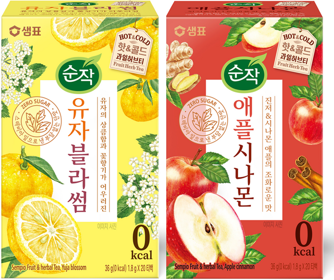 순작 과일허브티백 애플시나몬 1.8g x 20p + 유자블라썸 1.8g x 20p, 1세트