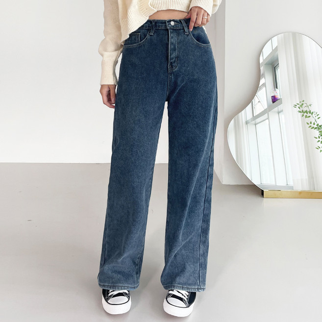 jalbba jean 女款絨毛內刷毛後鬆緊帶直筒牛仔褲