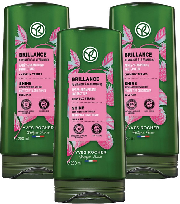YVES ROCHER 伊夫黎雪 覆盆子亮澤潤髮乳, 3瓶, 200ml